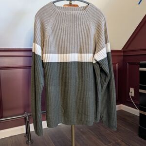 CONCRETE Vintage Color Block Striped Ribbed Knit Beige Green Sweater
